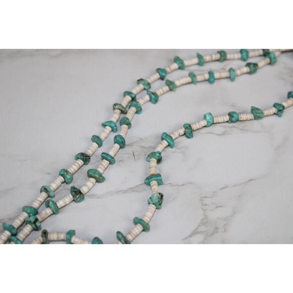 Vintage Navajo Turquoise Nugget and Coral 3 Strand Necklace - Picture 6 of 7